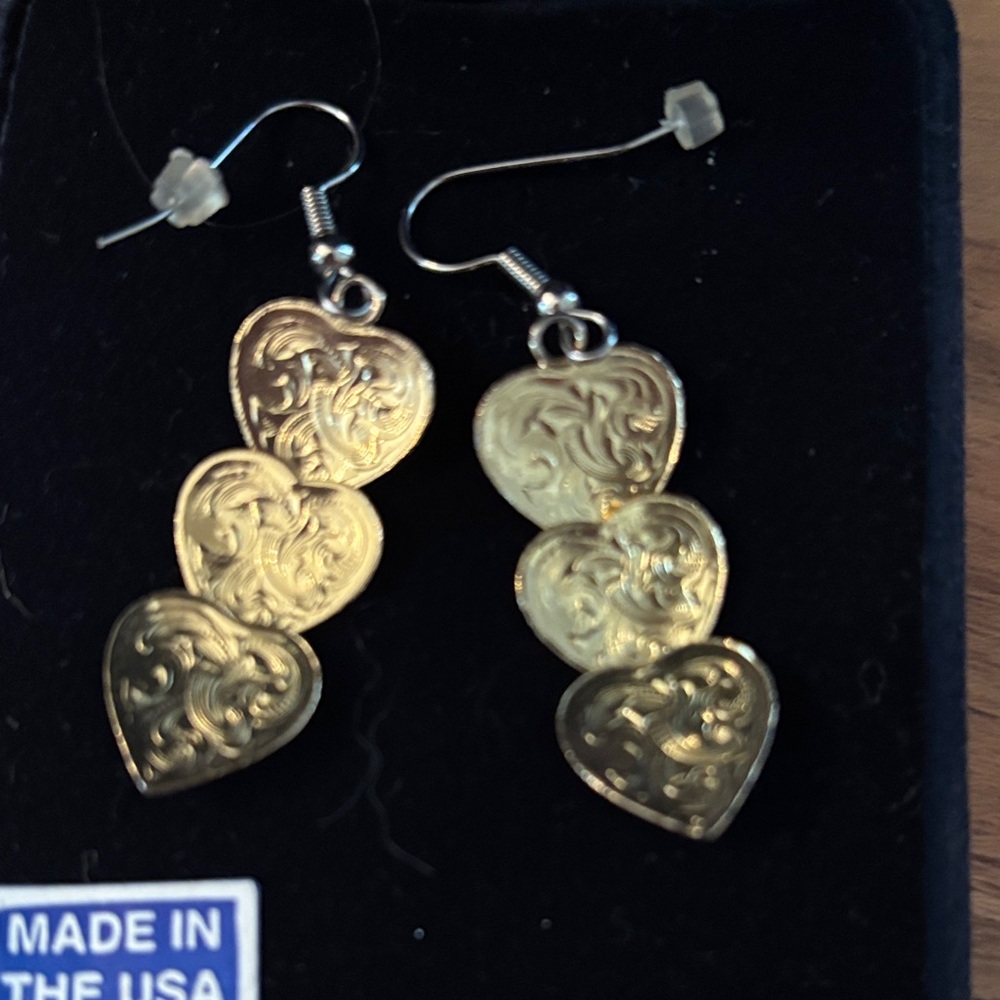 Montana Silversmiths Gold and Silver Triple Heart Earrings - Picture 4 of 5